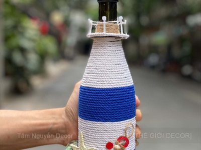 Ngọn hải đăng chai thuỷ tinh Handmade đính sò ốc [Thủ công - Sò ốc thật] C35cm CHAILO-HM-07